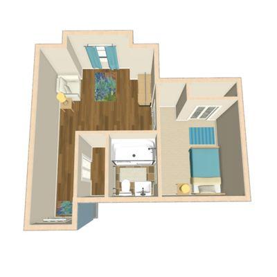 One Bedroom Assisted Living Floor Plan Option.