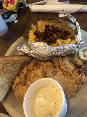 Chicken fried chicken, loaded baked potato