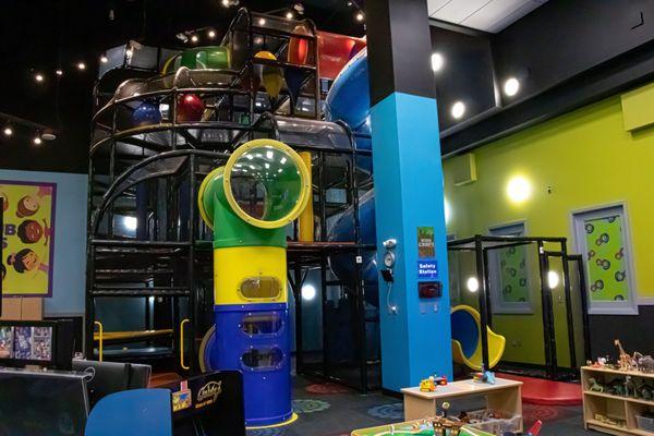 The Quest is a spectacular, multi-storied, indoor play piece consisting of tunnels, tubes, slides, and various physical challenges for kids