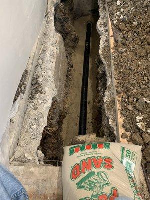 Replaced 3" cast-iron with ABS 3" pipe on this slab floor. Roots had penetrated the connections and caused major blockage.