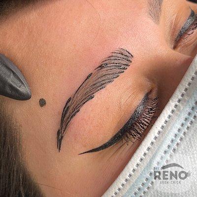 Microblading strokes during process