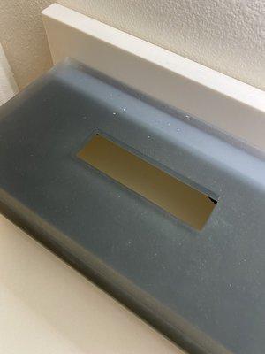 Empty tissue box in bathroom, no replacements