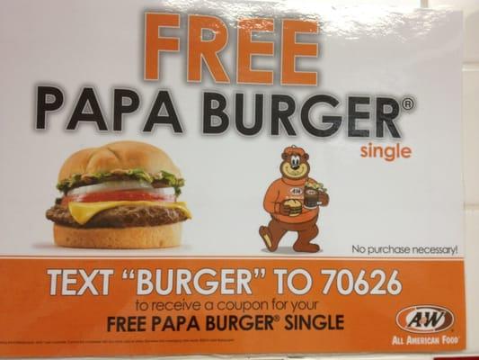 Free burger.  (5-7-12)