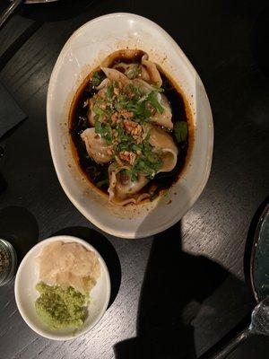 Hot and sour beef dumplings.