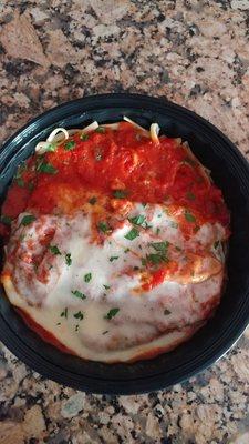 eggplant parm pasta dinner (takeout) -good