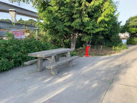 Picnic area by the parking lot.