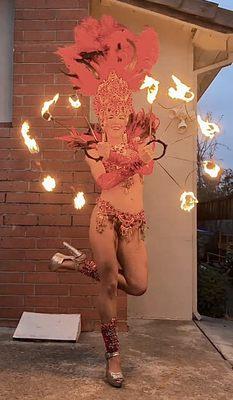 Fire performance in samba feathers for a special show!