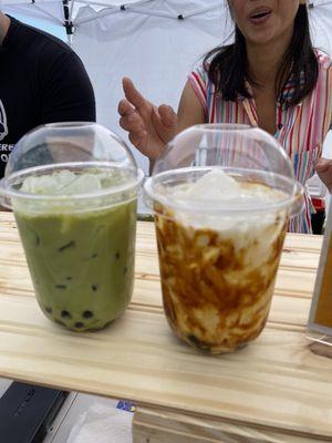 Thai green tea and brown sugar milk tea boba