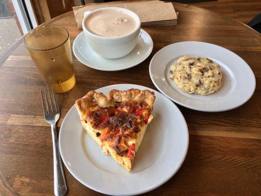 Red Pepper & Sweet Potato Quiche, Almond Joy Cookie, Lavender Vanilla Chai Latte