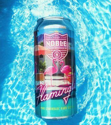 Flamingle, by Noble Ale Works! 6.9%ABV Pink Lemonade hard seltzer.A seltzer so good even a seltzer-hater can enjoy it.