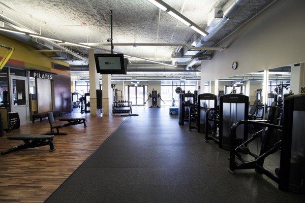 Ample space for stretching, weights, machines + spinning studio area