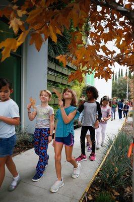 Students enjoy walking trips in the neighborhood.