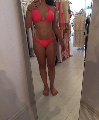 The tiny Bettinis bikini I purchased and the notorious mirror.