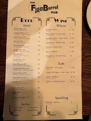 Cocktail menu