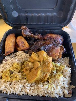 Jerk chicken Rice and Peas and Plantains