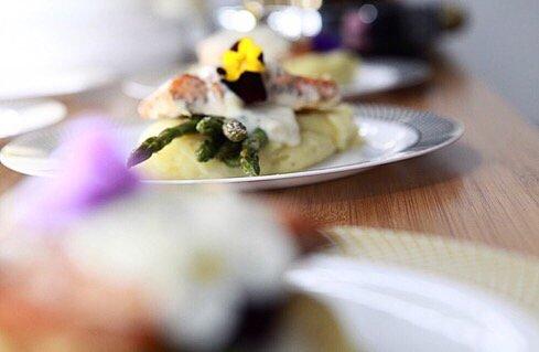 Brown Butter & Sage Salmon w/ Black Truffle Mash & Grilled Asparagus