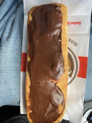 A poor example of a chocolate filled  doughnut bar