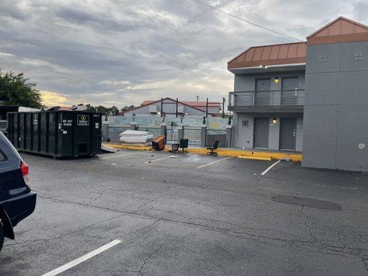 Trashy parking lot at a trashy motel!