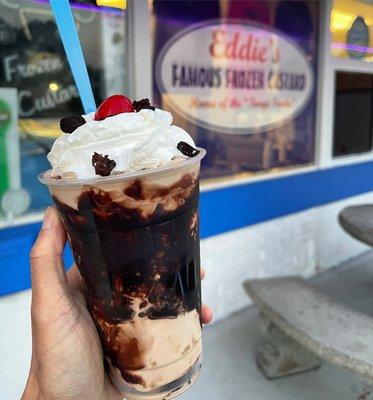 Fudge brownie sundae with chocolate frozen custard