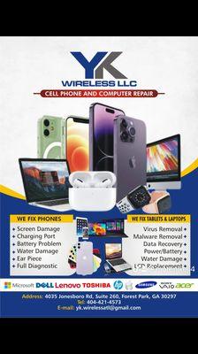 YK WIRELESS CELLPHONE REPAIR 
** We speed slow computers 
** Buy old phones & Computer 
** Screen Repairs
** Custom gaming PC Repairs