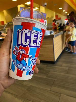 Staying fresh with ICEE while I wait for my pizza!  7" Personal Pepperoni Pizza Boneless Wings Strawberry Crunch Dessert 1-Topping Pizza