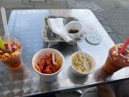 Raspado de Mangoneada, esquite and hot Cheetos with cheese.