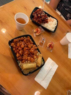 Orange Chicken Combo with Fried Rice, Spring Rolls & Hot Tea