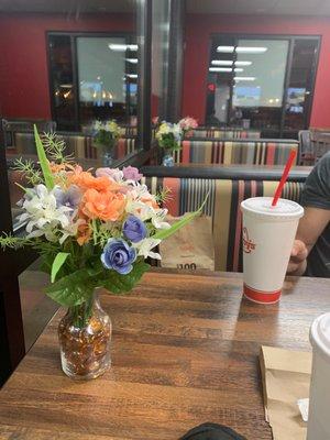 Nicest looking Arby's I've ever seen - flowers on the tables!