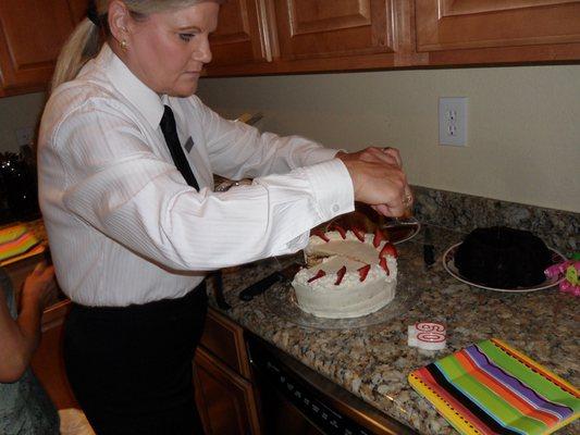 One of two Bartenders Culinary Pros sent to my husband's 60th birthday party back in 2011.  Very neatly attired in "bistro" uniform.