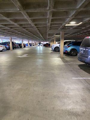 Inside the parking structure, ground floor