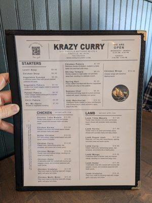 Menu at Krazy Curry, Pineville