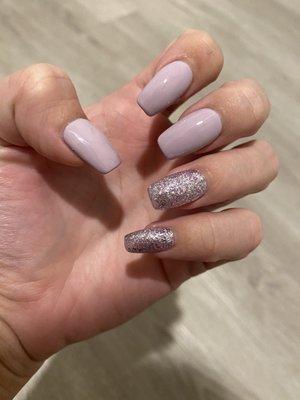 my real nails with UV Gel and glitter coffin shape by Icey