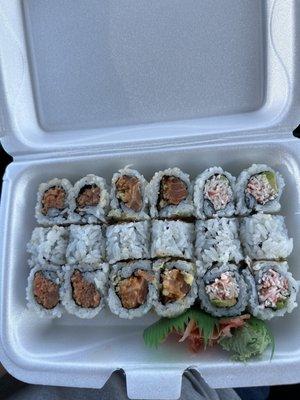 Spicy Tuna Roll, Salmon Roll, California Roll