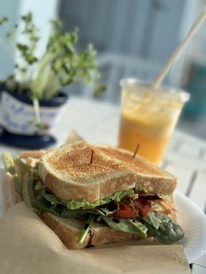 Avocado and Veggie Panini and fresh OJ