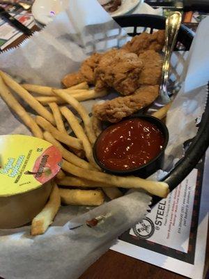 Kids chicken tenders and fries