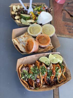 Tacos, Quesadilla De Barbacoa, asada fries