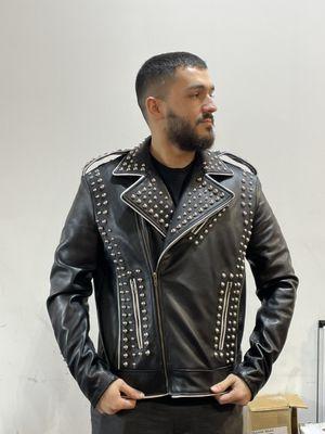 Studded leather men jacket