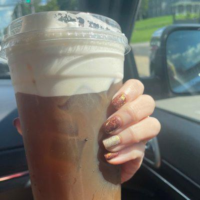 Cold brew with maple cold foam and pumpkin spice