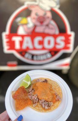 Lechon Taco, requested spicy and no cabbage | $3.50 (Cash only!)