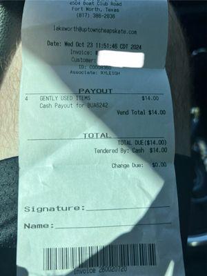 Receipt of my sold items. To show I'm not "fabricating" this.