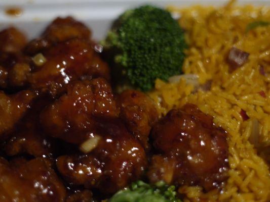 General Tso's chicken w/ pork fried rice.  Solid.