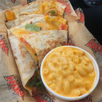 veggie quesadilla and a side order of macaroni and cheese