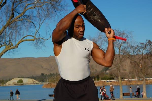 Bag work outdoors at the lake.