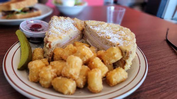 Monte Cristo sandwich, with tots