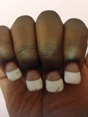 This is how my nails look now. I got gel powder that cost me $40 to do Saturday and it's only Sunday! This was suppose to last.