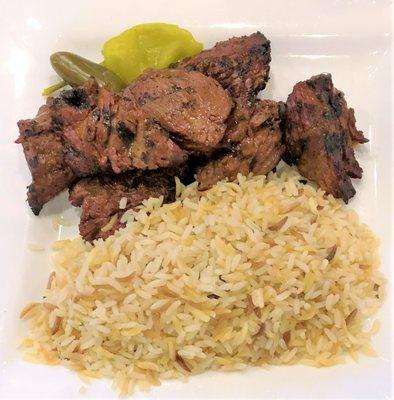 Boston-Style Marinated Steak Tips and Rice