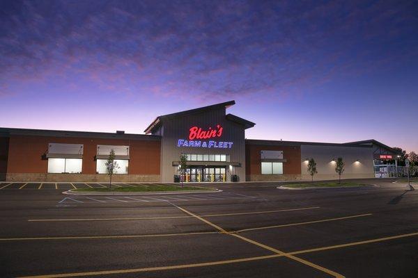 Blain's Farm & Fleet Holland storefront at sunrise