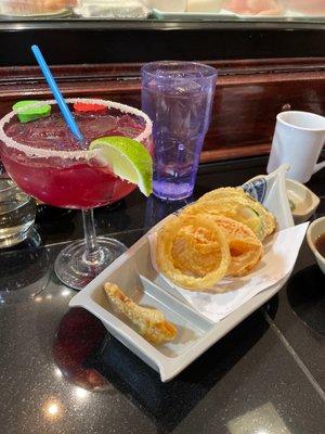 A great start to this meal, tempura appetizer and pomegranate margarita