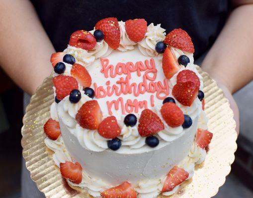 Vegan strawberry and berry birthday cake