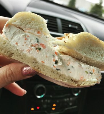 Bialy with veggie cream cheese